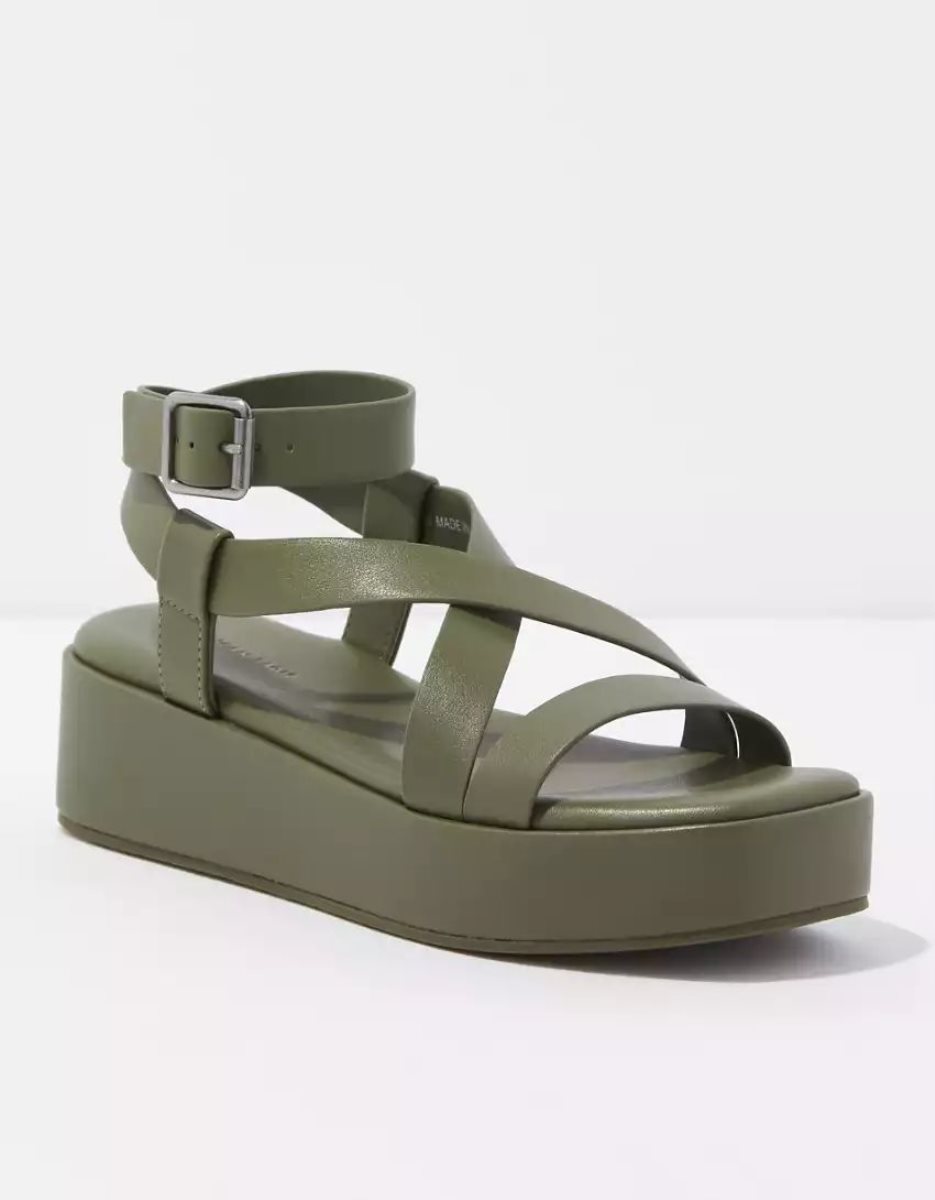 Sandales American Eagle AE Lanières Y2K Plateforme Vert Olive Femme | VEK-02663807